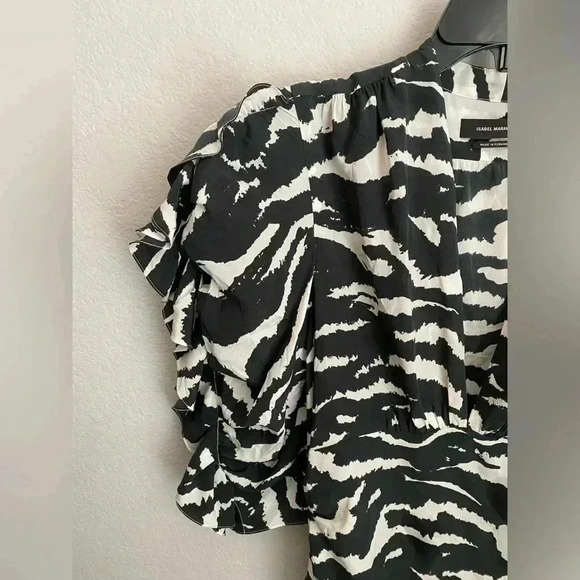 Isabel Marant Zebra Print Puff Sleeve Stretch Silk Minidress - Picture 5 of 7